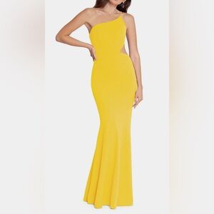 Betsy & Adam One-Shoulder Cutout-Side Scuba Crepe Mermaid Gown